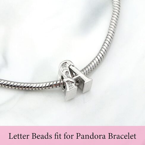925 Sterling Silver Letter Charms for Pandora Bracelets Letter A Charm Alphabet Initial Beads Jewelry Gift for Women Girls in Kuwait
