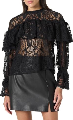 The Drop Women's Miriam Feminine Ruffle Yoke Shine Blouse in Saudi Arabia