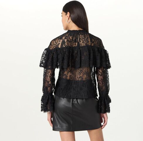 The Drop Women's Miriam Feminine Ruffle Yoke Shine Blouse in Saudi Arabia
