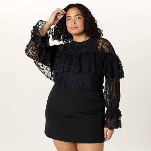 The Drop Women's Miriam Feminine Ruffle Yoke Shine Blouse in Saudi Arabia