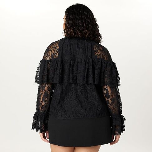 The Drop Women's Miriam Feminine Ruffle Yoke Shine Blouse in Saudi Arabia
