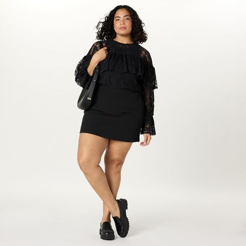 The Drop Women's Miriam Feminine Ruffle Yoke Shine Blouse in Saudi Arabia
