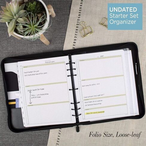 AT-A-GLANCE Faux Leather Undated Starter Set, 7-Ring, 8-1/2" x 11", Folio Size, Black (038-0240-05) in Saudi Arabia
