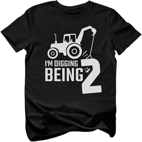 Tstars Construction 2nd Birthday Shirt Toddler Boy Digging Being 2 Tee | Soft cotton bulldozer tee for turning two; great for 2nd birthday, construction party, digger truck theme in Saudi Arabia