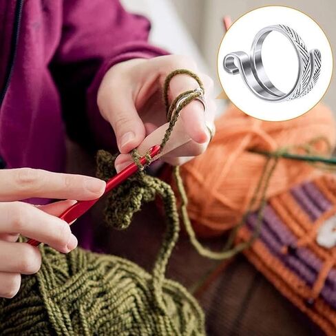 HUASAI Crochet Ring for Finger Knitting Crochet Loop Ring Set Gold Finger Ring Adjustable Crochet Tension Ring Open Yarn Guide Finger Ring Knitting Thimbles Crochet Ring Sliver Statement Ring in Saudi Arabia