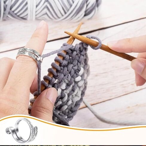 HUASAI Crochet Ring for Finger Knitting Crochet Loop Ring Set Gold Finger Ring Adjustable Crochet Tension Ring Open Yarn Guide Finger Ring Knitting Thimbles Crochet Ring Sliver Statement Ring in Saudi Arabia
