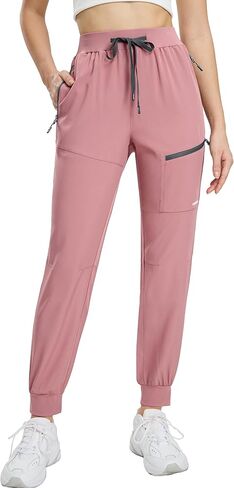 بنطال Haimont النسائي للمشي لمسافات طويلة للركض خفيف الوزن وسريع الجفاف وخصر مرن قابل للتمدد مع جيوب بسحاب أثناء السفر والتخييم in Kuwait