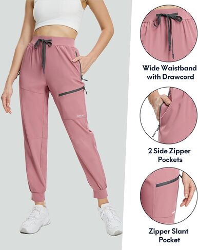 بنطال Haimont النسائي للمشي لمسافات طويلة للركض خفيف الوزن وسريع الجفاف وخصر مرن قابل للتمدد مع جيوب بسحاب أثناء السفر والتخييم in Kuwait