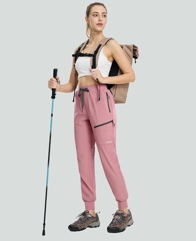 بنطال Haimont النسائي للمشي لمسافات طويلة للركض خفيف الوزن وسريع الجفاف وخصر مرن قابل للتمدد مع جيوب بسحاب أثناء السفر والتخييم in Kuwait