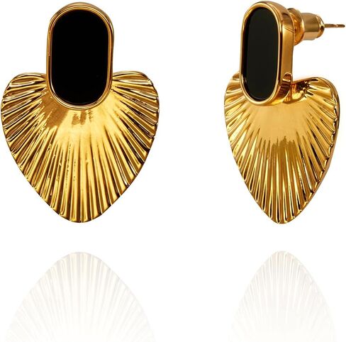 CW 24K gold-plated heart dangle earrings, exquisite and simple black gold love earrings, suitable for all women and all occasions. in Saudi Arabia