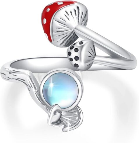 الفطر Moonstone خاتم الفطر الدائري للنساء Moonstone خواتم خواتم مفتوحة للنساء الأصدقاء عيد ميلاد عطلة التخرج الذكرى in Saudi Arabia