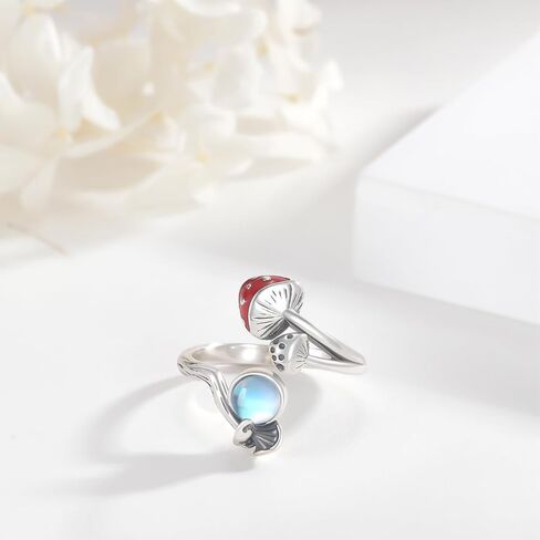 الفطر Moonstone خاتم الفطر الدائري للنساء Moonstone خواتم خواتم مفتوحة للنساء الأصدقاء عيد ميلاد عطلة التخرج الذكرى in Saudi Arabia