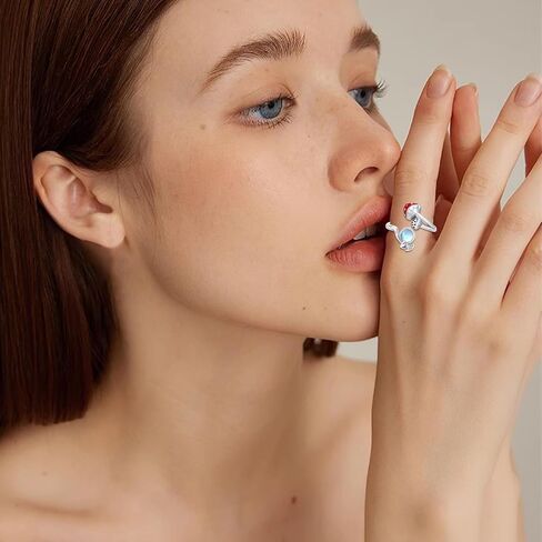 الفطر Moonstone خاتم الفطر الدائري للنساء Moonstone خواتم خواتم مفتوحة للنساء الأصدقاء عيد ميلاد عطلة التخرج الذكرى in Saudi Arabia