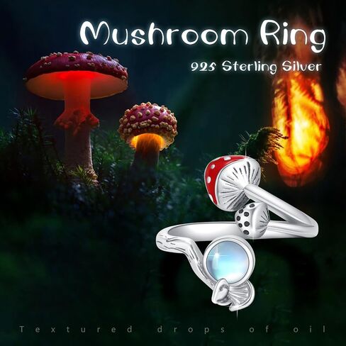 الفطر Moonstone خاتم الفطر الدائري للنساء Moonstone خواتم خواتم مفتوحة للنساء الأصدقاء عيد ميلاد عطلة التخرج الذكرى in Saudi Arabia