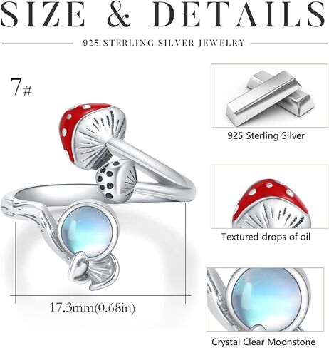 الفطر Moonstone خاتم الفطر الدائري للنساء Moonstone خواتم خواتم مفتوحة للنساء الأصدقاء عيد ميلاد عطلة التخرج الذكرى in Saudi Arabia