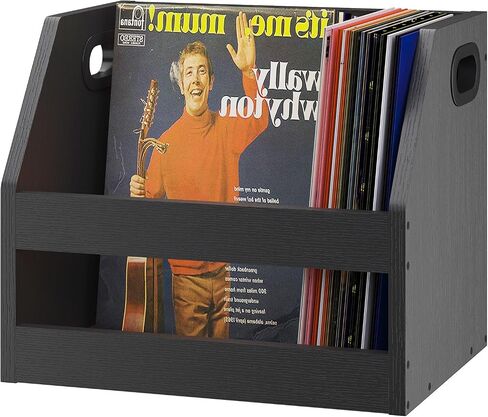 حامل تخزين تسجيل YMYNY، صندوق ألبوم من الفينيل بمقبض، منظم سطح المكتب لرف الكتب سجل LP شبه منحرف للمجلدات والكتب وألبومات الصور، أسود، 14.96 × 11.42 × 11.42 بوصة UHCD001B in Kuwait