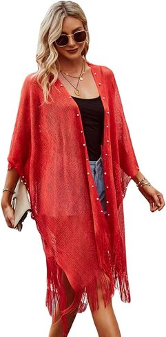 Women's Swimwear Cover Up Swimsuit Bikini Coverup Pearl Crochet Tassel in Saudi Arabia