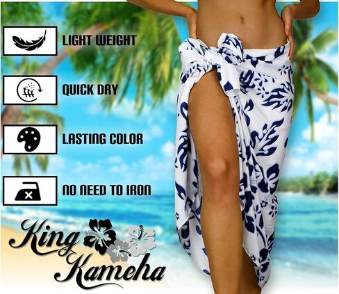KING KAMEHA Hawaiian Sarong Pareo Beach Wrap for Women Funky Casual Bikini Cover Up Very Loud Swimsuit Hibiscus Flowers Print in Kuwait