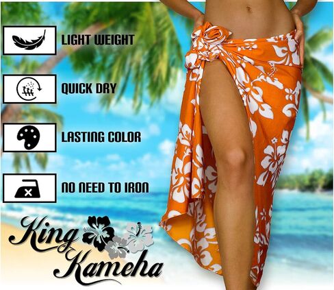 KING KAMEHA Hawaiian Sarong Pareo Beach Wrap for Women Funky Casual Bikini Cover Up Very Loud Swimsuit Hibiscus Flowers Print in Kuwait