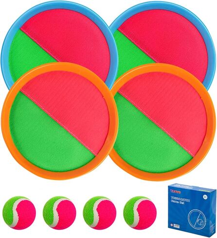 Ball Catch Paddle Set Games - Upgraded Version Beach Toys Pool Backyard Camping,Outdoor Games,Toss Catch Games for Ages 3 4 5 6 7 8-12,Kids Family Games Gifts (4 Rackets 4Balls) in Saudi Arabia