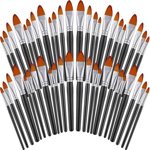 Sherr 48 Pieces Filbert Paint Brushes Large Synthetic Paint Brushes Bulk with Wooden Handle for Acrylic, Watercolor, Oil, Crafts, Face Body Art for Kids Adults Artist(Filbert) in Saudi Arabia