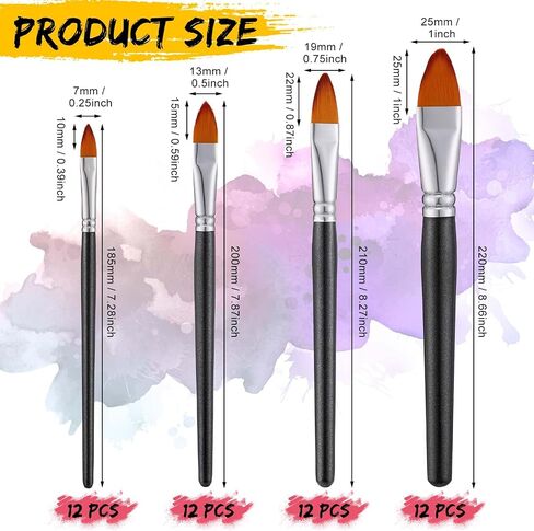 Sherr 48 Pieces Filbert Paint Brushes Large Synthetic Paint Brushes Bulk with Wooden Handle for Acrylic, Watercolor, Oil, Crafts, Face Body Art for Kids Adults Artist(Filbert) in Saudi Arabia