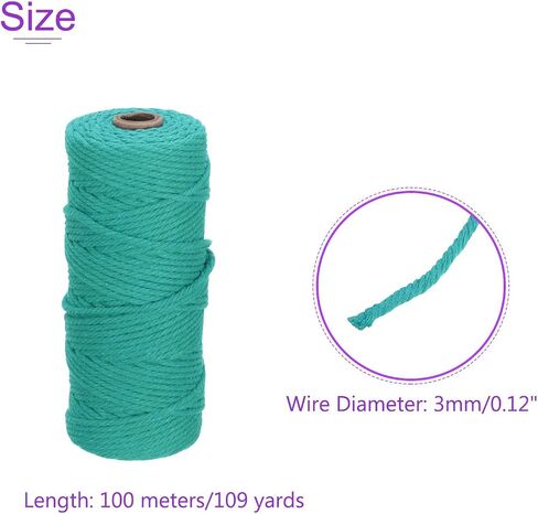 DMiotech 3 مم × 100 متر (109 ياردة) حبل مكرامية من القطن الطبيعي باللون الأخضر الباهت، معلق على الحائط مصنوع يدويًا 2 حبل قطن مكرامية ملتوي لشماعات النباتات، تغليف هدايا الزفاف in Saudi Arabia