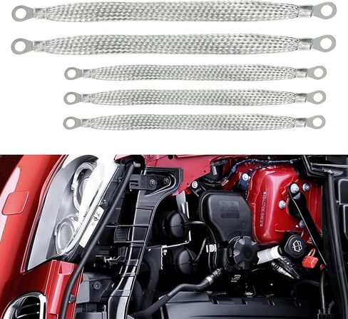 5 PCS Car Engine Grounding Strap, Heavy-Duty Metal Vehicle Box Bridge Jumper, Universal Multi-Purpose Automotive Grounding Strap Accessories for Most Models (Silver) in Saudi Arabia