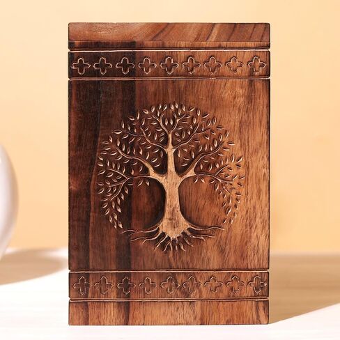 Hashcart Handmade Wooden Urn for Human Ashes - Tree of Life Wooden Urns Hand-Crafted - Celtic Funeral Cremation Urn for Dogs & Pets Engraved in Saudi Arabia