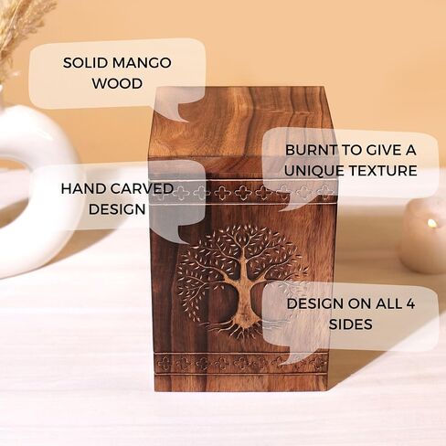 Hashcart Handmade Wooden Urn for Human Ashes - Tree of Life Wooden Urns Hand-Crafted - Celtic Funeral Cremation Urn for Dogs & Pets Engraved in Saudi Arabia