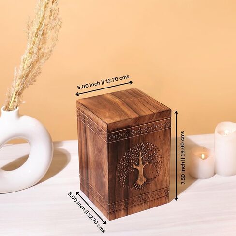Hashcart Handmade Wooden Urn for Human Ashes - Tree of Life Wooden Urns Hand-Crafted - Celtic Funeral Cremation Urn for Dogs & Pets Engraved in Saudi Arabia