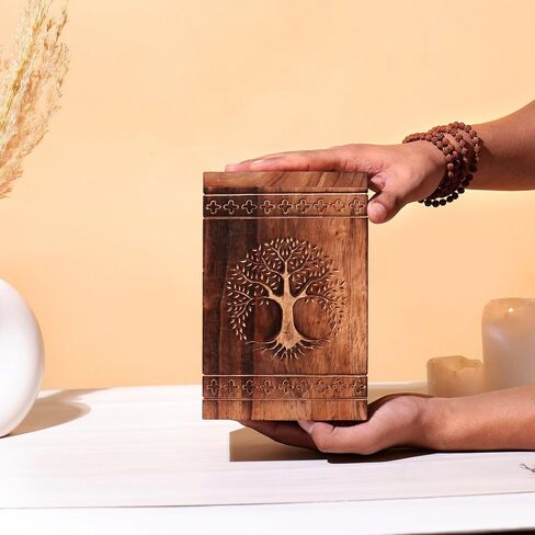 Hashcart Handmade Wooden Urn for Human Ashes - Tree of Life Wooden Urns Hand-Crafted - Celtic Funeral Cremation Urn for Dogs & Pets Engraved in Saudi Arabia