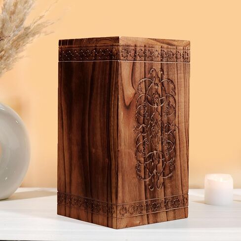 Hashcart Handmade Wooden Urn for Human Ashes - Tree of Life Wooden Urns Hand-Crafted - Celtic Funeral Cremation Urn for Dogs & Pets Engraved in Saudi Arabia