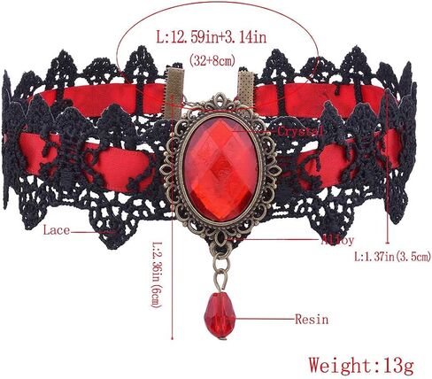 GRAEEN Gothic Black Lace Choker Necklaces Royal Court Vampire Chokers with Rhinestone Pendant Halloween Lace Clavicle Necklace Jewelry for Women in Saudi Arabia