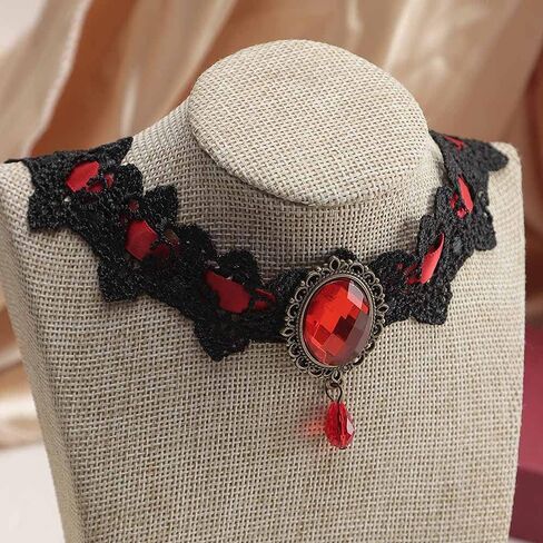 GRAEEN Gothic Black Lace Choker Necklaces Royal Court Vampire Chokers with Rhinestone Pendant Halloween Lace Clavicle Necklace Jewelry for Women in Saudi Arabia