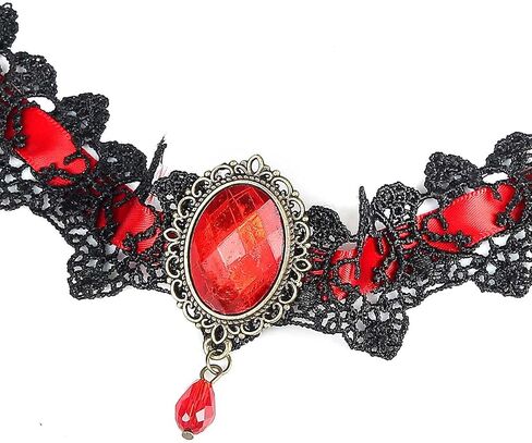 GRAEEN Gothic Black Lace Choker Necklaces Royal Court Vampire Chokers with Rhinestone Pendant Halloween Lace Clavicle Necklace Jewelry for Women in Saudi Arabia