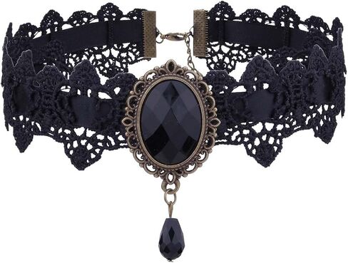GRAEEN Gothic Black Lace Choker Necklaces Royal Court Vampire Chokers with Rhinestone Pendant Halloween Lace Clavicle Necklace Jewelry for Women in Kuwait