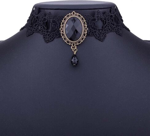 GRAEEN Gothic Black Lace Choker Necklaces Royal Court Vampire Chokers with Rhinestone Pendant Halloween Lace Clavicle Necklace Jewelry for Women in Kuwait