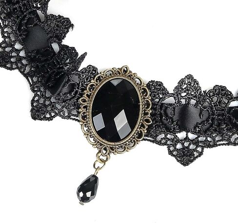 GRAEEN Gothic Black Lace Choker Necklaces Royal Court Vampire Chokers with Rhinestone Pendant Halloween Lace Clavicle Necklace Jewelry for Women in Kuwait