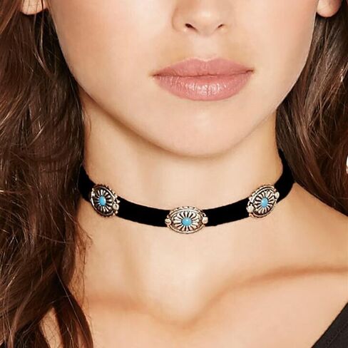 Boho Necklaces for Women Western Jewelry for Women Country Cowgirl Necklace Turquoise Western Choker Necklace Vintage Leather Cowboy Hat Necklace Bohemian Cowgirl Jewelry Western Accessories in Kuwait