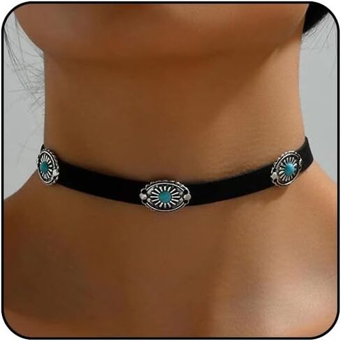 Boho Necklaces for Women Western Jewelry for Women Country Cowgirl Necklace Turquoise Western Choker Necklace Vintage Leather Cowboy Hat Necklace Bohemian Cowgirl Jewelry Western Accessories in Kuwait