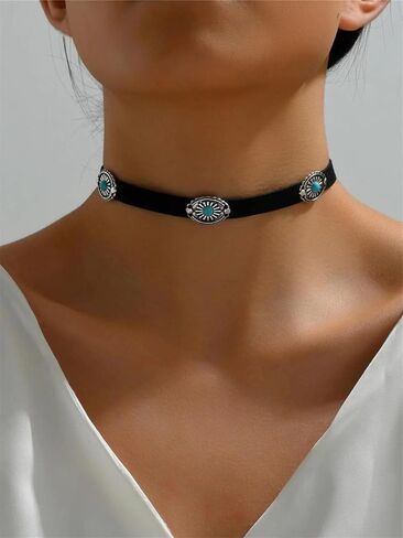 Boho Necklaces for Women Western Jewelry for Women Country Cowgirl Necklace Turquoise Western Choker Necklace Vintage Leather Cowboy Hat Necklace Bohemian Cowgirl Jewelry Western Accessories in Kuwait