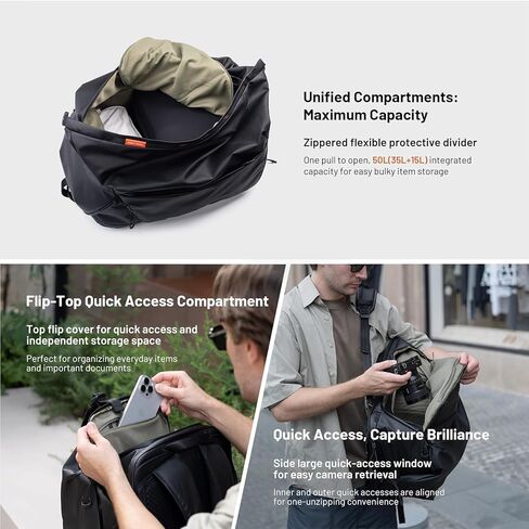 PGYTECH OneMo Travel Backpack 35L, Multifunctional Camera Bag for Traveler and Photographer, Hiking Backpack for Canon/Nikon/Sony and DJI Drones, Waterproof Insert for Laptop Up to 16 Inch, Black in Saudi Arabia