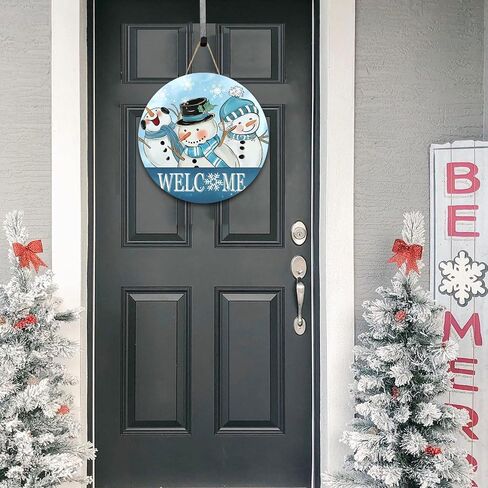 Winter Snowman Door Decorations, Blue Christmas Snowman Wreaths for Front Door, 12 Inch Winter Door Sign, Christmas Door Hanger Welcome Sign Wooden, Winter Wall Porch Hanging Decor, January Wreath in Saudi Arabia