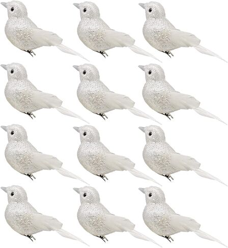 LWINGFLYER 6pcs 4" Small Realistic Doves Birds Clip on Glitter White Artificial Foam Birds for Craft Wedding Wreath Decoration Christmas Tree Ornaments in Saudi Arabia