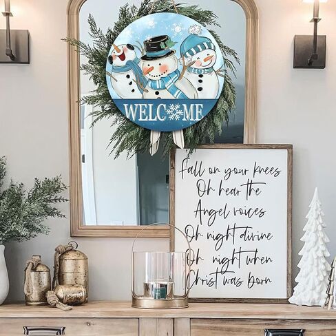 Winter Snowman Door Decorations, Blue Christmas Snowman Wreaths for Front Door, 12 Inch Winter Door Sign, Christmas Door Hanger Welcome Sign Wooden, Winter Wall Porch Hanging Decor, January Wreath in Saudi Arabia