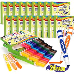 Jumlys 24 Boxes Washable Markers with 12 Colors, Bulk Color Markers for School Classroom, 288 Count Broad Tip Markers for Kids, Classroom Must Haves