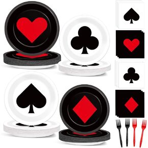 96Pcs Casino Party Plates and Napkins Las Vegas Party Decorations Casino Night Party Dessert Plates Poker Dessert Tableware Set for 24 Guests Game Night Birthday Event Game Supplies Favor