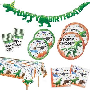 WERNNSAI Dinosaur Party Decorations - 98 Pcs Dinosaur Birthday Party Supplies for Girls Dino Birthday Banner Dinner Dessert Plates Napkins Cups Tablecloth Set Dino Pink Tableware for 24 Guests