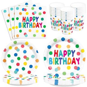 120pcs Happy Birthday Party Plates and Napkins Polka Dots Birthday Party Supplies Colorful Dots Paper Cup Party Supplies for Girls Boys Birthday Party Supplies Serve 30 Guests